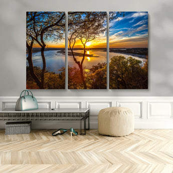 71863-MGV-CV-36X24-Lake Sunset Wall Art – Scenic Nature Canvas Print with Trees and Golden Sky, Serene Landscape Decor for Living Room, Bedroom or