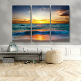 50627-MGV-CV-36X24-Ocean Sunset Wall Art – Serene Beach Canvas Print with Waves and Golden Sky, Coastal Decor for Living Room or Office