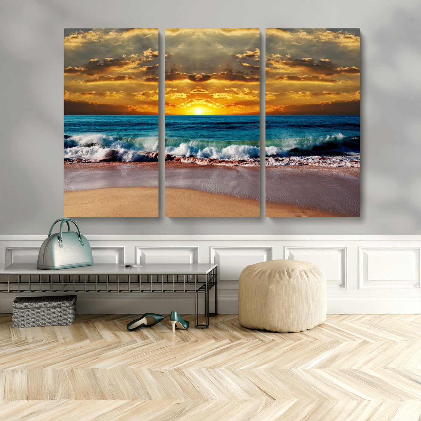 83389-MGV-CV-36X24-Ocean Sunrise Wall Art – Vibrant Beach Waves Canvas Print, Coastal Seascape Decor for Living Room or Office