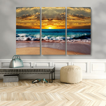 83389-MGV-CV-36X24-Ocean Sunrise Wall Art – Vibrant Beach Waves Canvas Print, Coastal Seascape Decor for Living Room or Office