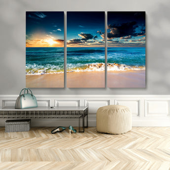 88985-MGV-CV-36X24-Ocean Sunset Wall Art – Tranquil Beach Waves Canvas Print, Coastal Seascape Decor for Living Room or Office