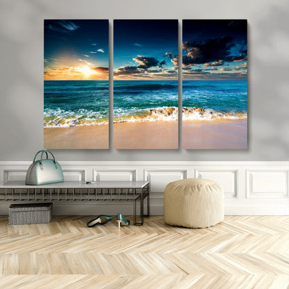 88985-MGV-CV-36X24-Ocean Sunset Wall Art – Tranquil Beach Waves Canvas Print, Coastal Seascape Decor for Living Room or Office