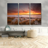 90176-MGV-CV-36X24-Beach Sunset Wall Art – Coastal Sand Dune Canvas Print with Ocean Waves and Dramatic Sky, Seaside Landscape Decor for Living Room