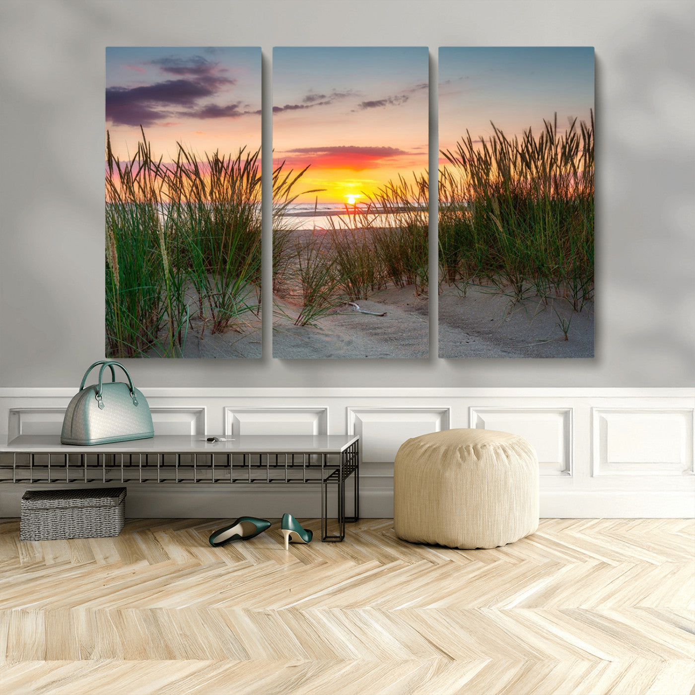 25576-MGV-CV-36X24-Beach Grass Sunset Wall Art – Coastal Sand Dune Landscape Canvas Print, Ocean View Nature Decor for Living Room or Office Wall