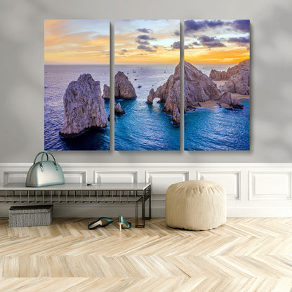 72955-MGV-CV-36X24-Ocean Rock Formation Wall Art – Sunset Coastal Seascape Print, Beach Landscape Decor for Living Room or Office