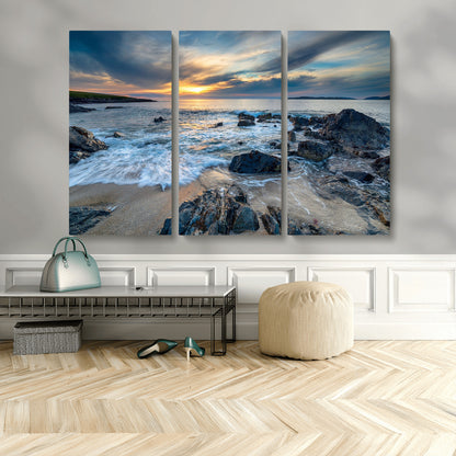 17902-MGV-CV-36X24-Rocky Shore Ocean Sunset Wall Art – Coastal Seascape Canvas Print, Nature Beach Decor for Living Room or Office