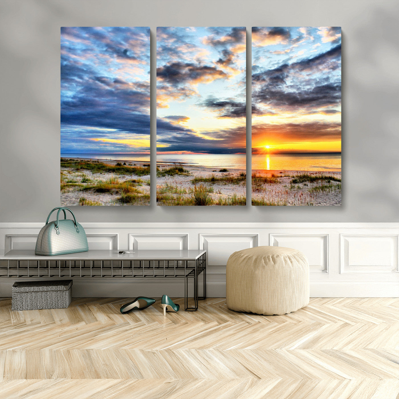 39645-MGV-CV-36X24-Golden Beach Sunset Wall Art – Serene Ocean Horizon Canvas Print, Coastal Nature Landscape Decor for Living Room, Bedroom or