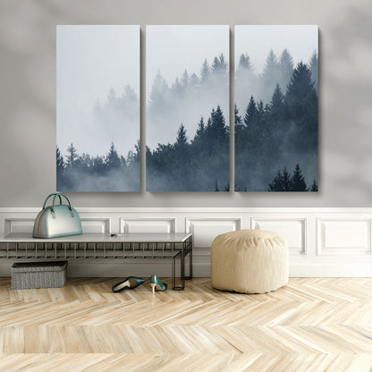23671-MGV-CV-36X24-Misty Forest Wall Art – Serene Foggy Pine Trees Landscape Canvas Print, Tranquil Nature Decor for Living Room, Bedroom or Office