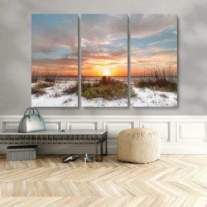 91064-MGV-CV-36X24-Beach Sunset Wall Art – Coastal Sand Dunes and Ocean Horizon Canvas Print, Seaside Landscape Wall Decor for Living Room, Bedroom