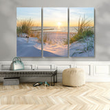 48907-MGV-CV-36X24-Beach Sunset Wall Art – Coastal Sand Dunes and Ocean View Canvas Print, Serene Seaside Landscape Painting for Living Room, Bedroom