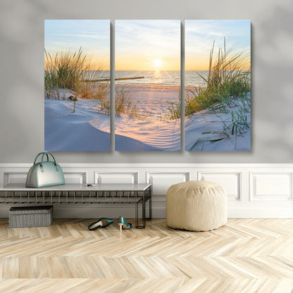 48907-MGV-CV-36X24-Beach Sunset Wall Art – Coastal Sand Dunes and Ocean View Canvas Print, Serene Seaside Landscape Painting for Living Room, Bedroom