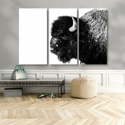 68780-MGV-CV-36X24-Bison Close-Up Wall Art – Black and White Buffalo Canvas Print, Rustic Wildlife Photography Decor for Living Room, Office, or