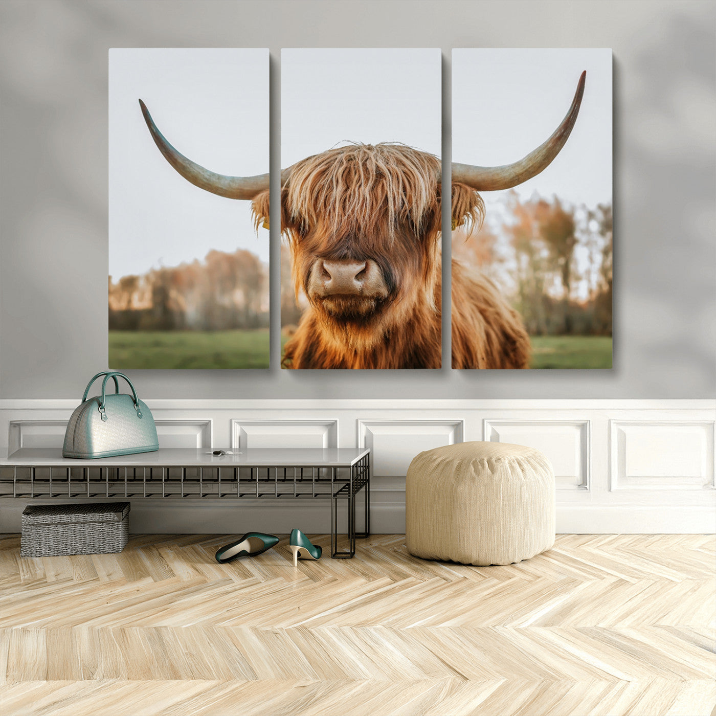 64824-MGV-CV-36X24-Highland Cow Wall Art – Rustic Scottish Bull Canvas Print, Farmhouse Animal Decor for Living Room, Bedroom, Office or Cabin