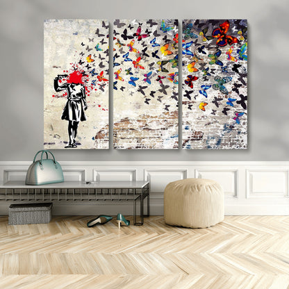 88654-MGV-CV-36X24-Butterfly Explosion Graffiti Wall Art – Street Art Canvas Print, Colorful Butterfly Spray Mural, Modern Abstract Urban Wall Decor