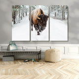 10109-MGV-CV-36X24-Majestic Bison Winter Wall Art – Snowy Forest Buffalo Canvas Print, Rustic Wildlife Photography Decor for Cabin, Lodge, Living