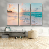 36554-MGV-CV-36X24-Tropical Beach Sunset Wall Art – Ocean Waves and Palm Canvas Print, Coastal Seascape Photography Decor for Living Room, Bedroom,