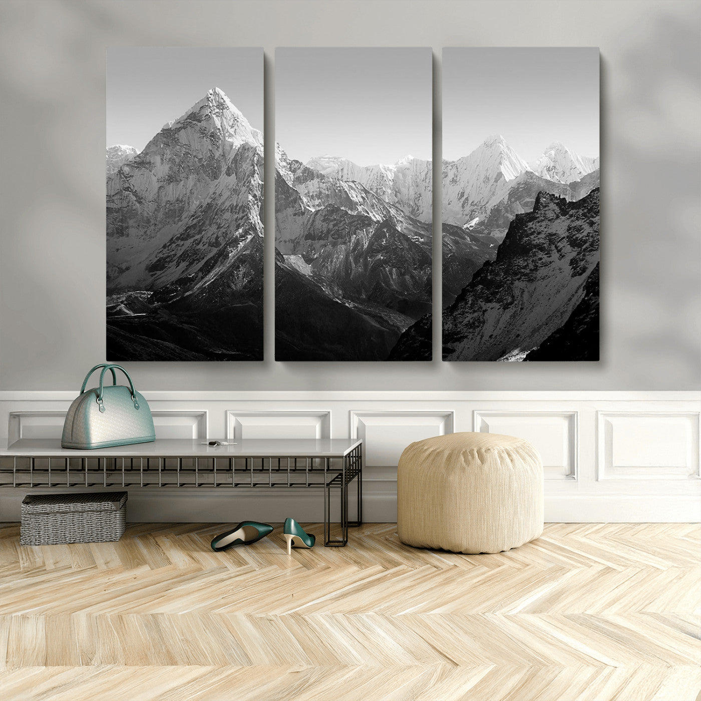 10775-MGV-CV-36X24-Snow Capped Mountain Wall Art – Black and White Canvas Print of Majestic Peaks, Nature Landscape Photography for Office, Bedroom,