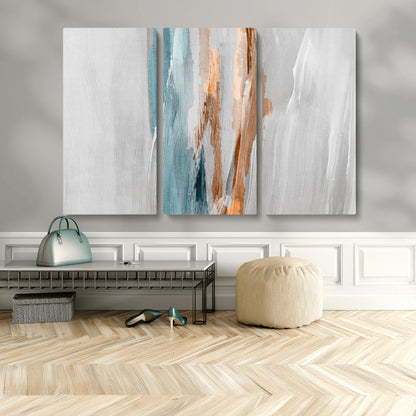 66154-MGV-CV-48X32-3P-Abstract Brushstroke Wall Art – Modern Teal and Gold Canvas Print, Minimalist Contemporary Painting for Living Room, Bedroom, or