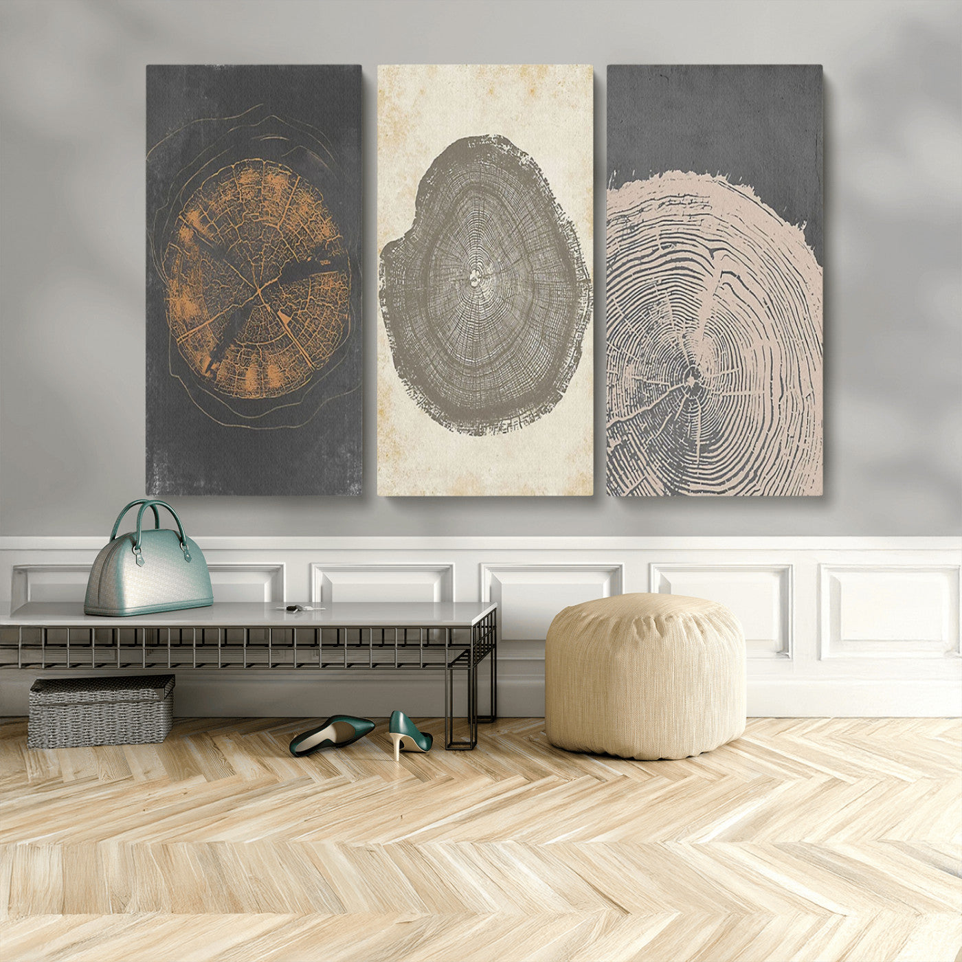 80725-MGV-CV-48X32-3P-Wood Tree Rings Wall Art Canvas Print, Framed Tree Rings Art Picture Print, Abstract Tree Rings Perfect Modern Boho Decor Artwork