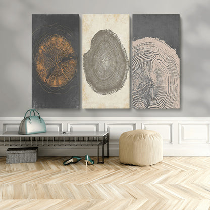 80725-MGV-CV-48X32-3P-Wood Tree Rings Wall Art Canvas Print, Framed Tree Rings Art Picture Print, Abstract Tree Rings Perfect Modern Boho Decor Artwork