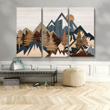 67950-MGV-CV-48X32-3P-Modern Wood Wall Art Canvas Print, Framed Mountain Range Art Picture Print, Wood Mountain Range Perfect Rustic Decor Artwork