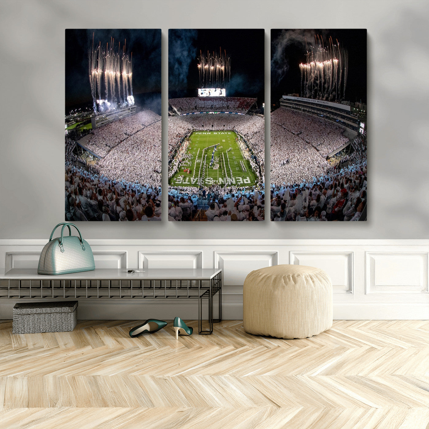 11391-MGV-CV-36X24-Penn State Stadium Wall Art – Panoramic White Out Football Game Canvas Print, College Sports Decor for Office, Man Cave, or Living