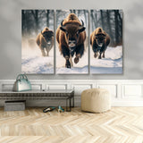 56549-MGV-CV-36X24-Wild Bison Wall Art – Majestic Buffalo Herd Running in Snow Canvas Print, Rustic Wildlife Photography Decor for Cabin, Lodge, or