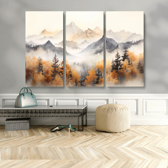 70049-MGV-CV-36X24-Autumn Mountain Forest Wall Art – Misty Landscape Canvas Print, Rustic Nature Inspired Decor for Living Room, Bedroom or Office