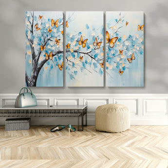 59455-MGV-CV-36X24-Butterfly Tree Branch Wall Art – Blue and Yellow Abstract Canvas Print, Modern Nature Artwork for Living Room, Bedroom or Office