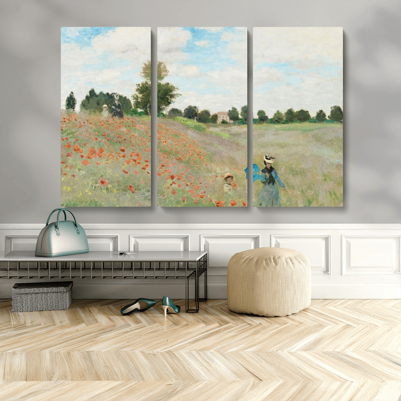 74890-MGV-CV-48X32-3P-Monet Poppy Field Wall Art – Impressionist Landscape Canvas Print, Classic French Artwork for Living Room, Bedroom or Office Decor