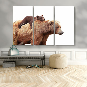 76943-MGV-CV-36X24-Mom Bear Wall Art Canvas Print, Framed Bear Photography Art Picture Print, Rustic Bear and Cub Perfect Rustic Farmhouse Decor