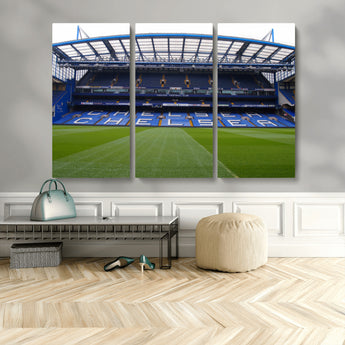 59508-MGV-CV-48X32-3P-Chelsea Stadium Wall Art – Stamford Bridge Football Arena Canvas Print, Iconic Soccer Artwork for Living Room, Office, Game Room