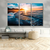 26494-MGV-CV-36X24-Ocean Sunset Wall Art – Scenic Beach Canvas Print with Waves and Mountains, Coastal Seascape Photography for Living Room, Bedroom