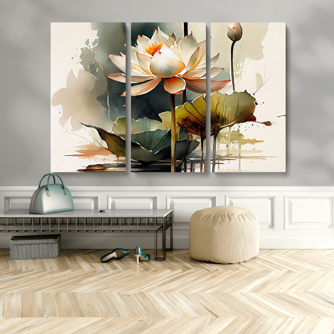 62531-MGV-CV-36X24-Lotus Flower Wall Art – Watercolor Botanical Canvas Print, Tranquil Nature Artwork for Living Room, Bedroom or Meditation Space