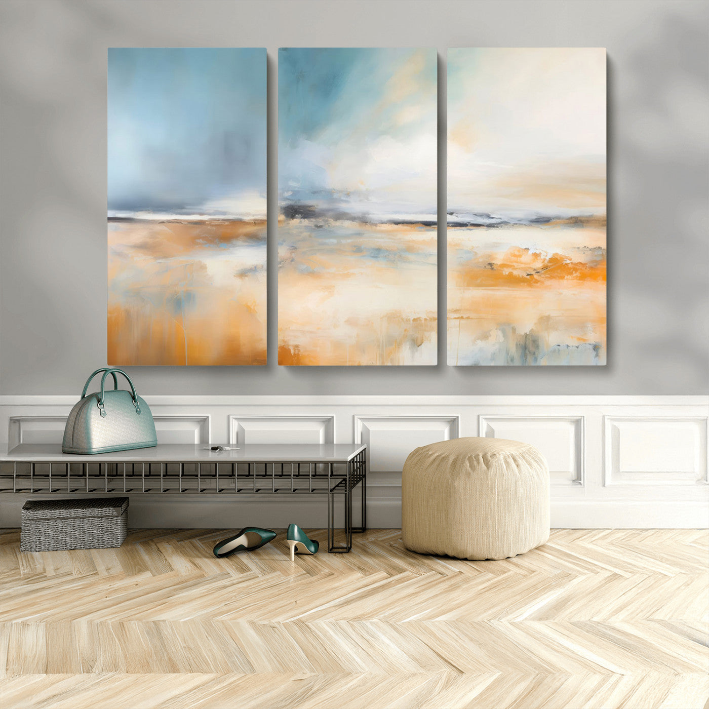 92764-MGV-CV-48X32-3P-Abstract Landscape Wall Art – Modern Blue and Orange Canvas Print, Large Minimalist Painting for Living Room, Bedroom, Office or
