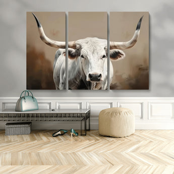 61423-MGV-CV-36X24-Longhorn Bull Wall Art – Rustic Western Texas Steer Canvas Print, Cowboy Farmhouse Decor for Living Room, Bedroom, Office or Ranch