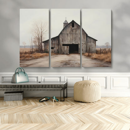 11602-MGV-CV-48X32-3P-Old Barn Wall Art Canvas Print, Framed Rustic Barn Art Picture Print, Old Farmhouse Perfect Rustic Farmhouse Decor Artwork