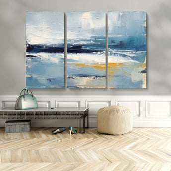 19746-MGV-CV-36X24-Abstract Ocean Wall Art – Modern Coastal Canvas Print with Blue, White and Gold Textures, Contemporary Seascape Painting for