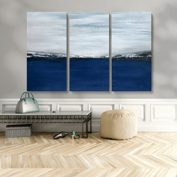 62197-MGV-CV-36X24-Abstract Ocean Wall Art – Minimalist Blue and White Canvas Print, Modern Coastal Seascape Painting for Bedroom, Living Room or