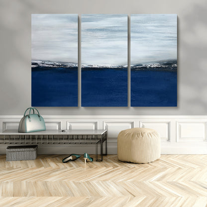 62197-MGV-CV-36X24-Abstract Ocean Wall Art – Minimalist Blue and White Canvas Print, Modern Coastal Seascape Painting for Bedroom, Living Room or