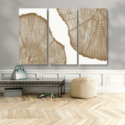 99692-MGV-CV-48X32-3P-Tree Ring Linocut Wall Art Canvas Print, Framed Wood Cut Art Picture Print, Tree Rings Perfect Minimalist Rustic Decor Artwork