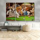 34228-MGV-CV-36X24-Dogs Playing Pool Wall Art Canvas Print, Framed Funny Dog Art Picture Print, Dog Perfect Game Room Decor Artwork