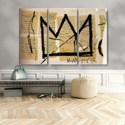 37215-MGV-CV-48X32-3P-Abstract Crown Wall Art – Urban Graffiti Style Canvas Print Modern Street Art Design, Bold Contemporary Decor for Living Room,