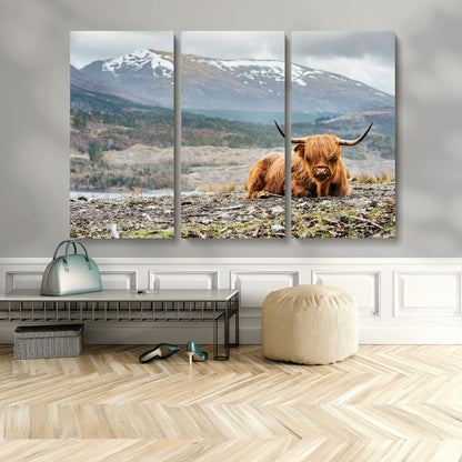80252-MGV-CV-36X24-Scottish Cow Wall Art Canvas Print, Framed Highland Cow Art Picture Print, Highland Cattle Perfect Rustic Farmhouse Decor Artwork