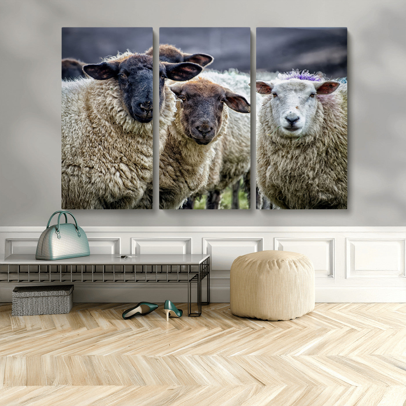 18418-MGV-CV-36X24-Sheep Wall Art Canvas Print, Framed Farmhouse Sheep Art Picture Print, Sheep Herd Perfect Rustic Farmhouse Decor Artwork