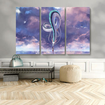 66864-MGV-CV-36X24-Fantasy Dragon Wall Art – Mystical Canvas Print Girl and Sky Serpent Dreamlike Clouds, Magical Anime Inspired Decor for Living