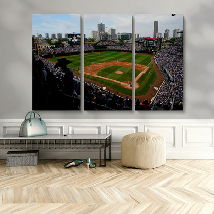 34859-MGV-CV-36X24-Wrigley Field Wall Art Canvas Print, Framed Chicago Cubs Stadium Art Picture Print, Wrigley Stadium Field Perfect Sport Room Decor