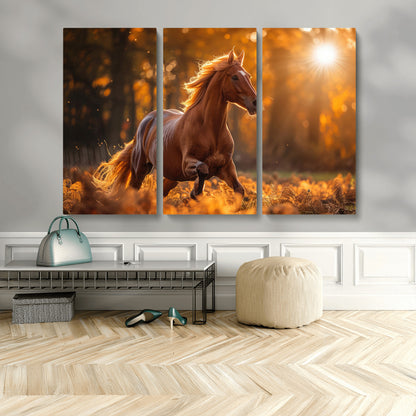 92144-MGV-CV-36X24-Sunset Horse Wall Art Canvas Print, Framed Horse Barn Art Picture Print, Majestic Horse Perfect Rustic Farmhouse Decor Artwork