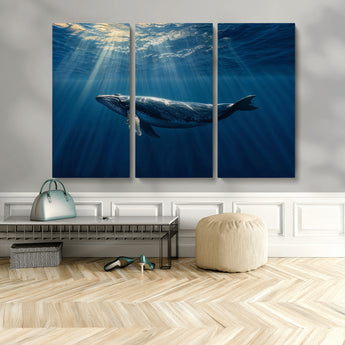 18052-MGV-CV-36X24-Whale Wall Art – Majestic Ocean Canvas Print Marine Life Underwater Sunlight Scene, Nautical Coastal Decor for Living Room,