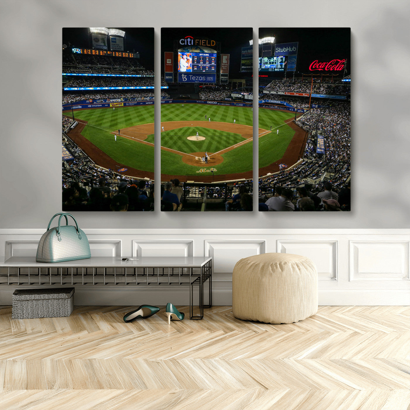 25148-MGV-CV-36X24-Baseball Stadium Wall Art – Canvas Print Night Game Packed Crowd Bright Lights Sports Photography, Dynamic Decor for Game Room,